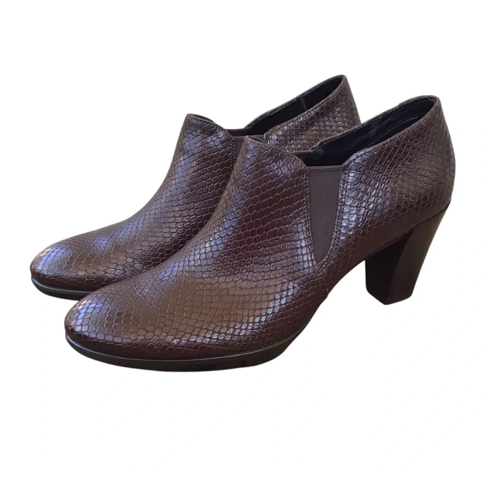 Ecco Shape 55 Plateau Stack Bootie Platform Brown Pump Size 39